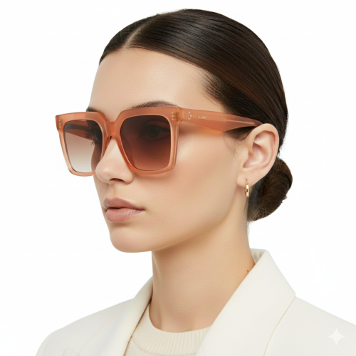 Óculos de Sol Celine Quadrado Oversized Acetato Rose com Lentes Degradê