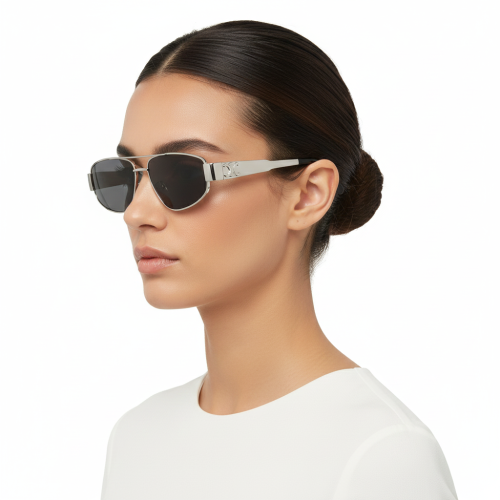 Óculos de Sol Celine Triomphe Metal Aviador Prata com Lentes Cinza