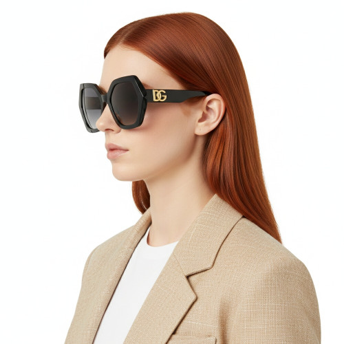 Óculos de Sol Dolce & Gabbana Hexagonal Geométrico Feminino Preto