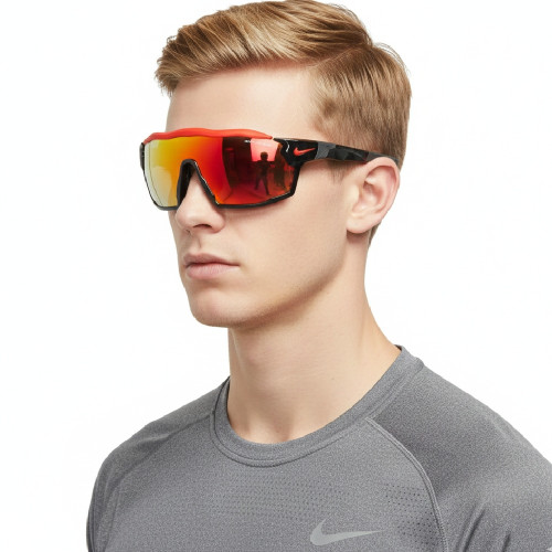 Óculos de Sol Nike SHOW X RUSH M DZ7370 010 Masculino Preto Espelhado Vermelho