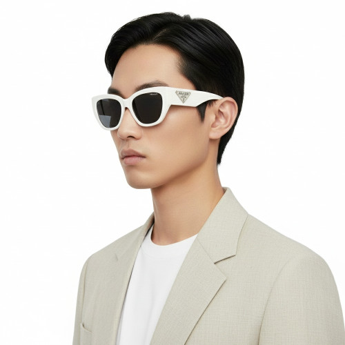 Óculos de Sol Prada PR A02S 17K08Z Feminino Branco com Lentes Cinza-Escuro