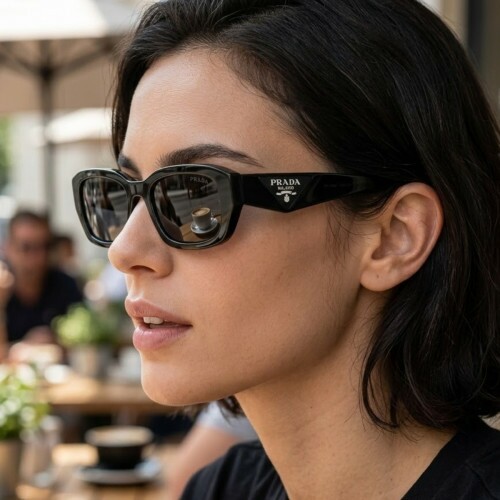 Óculos de Sol Prada PR B06S 16K08Z Feminino Preto com Lentes Cinza Escuro
