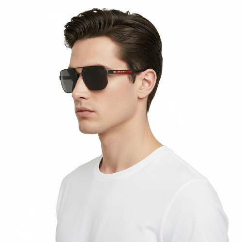 Óculos de Sol Prada PS 51ZS 1BO02G59 Masculino Aviador Preto Fosco