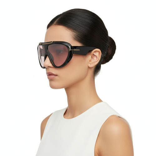 Óculos de Sol Tom Ford Linden 1094 01Y Unissex Preto Máscara com Lentes Violeta