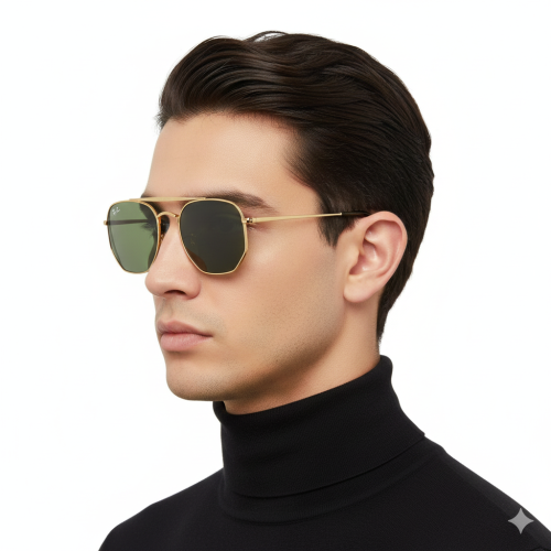 Óculos de Sol Unissex Ray-Ban RB 3561 001 O General Dourado com Lentes Verdes