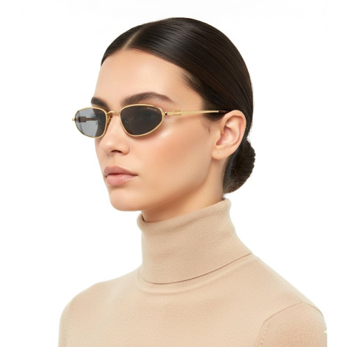 Óculos de Sol Miu Miu MU A52S 5AK40O Feminino Dourado com Lentes Cinza