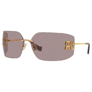 Óculos de Sol Miu Miu Feminino Geométrico Dourado com Lentes Lilás