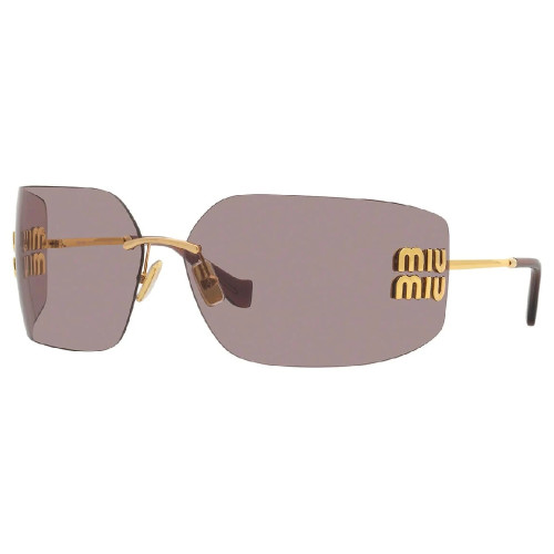 Óculos de Sol Miu Miu Feminino Geométrico Dourado com Lentes Lilás